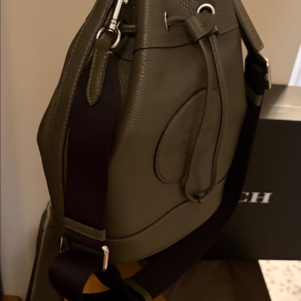 Coach Dempsey Olive Pebbled Leather Drawstring Bucket BagF2132-C4100 - Picture 6 of 14